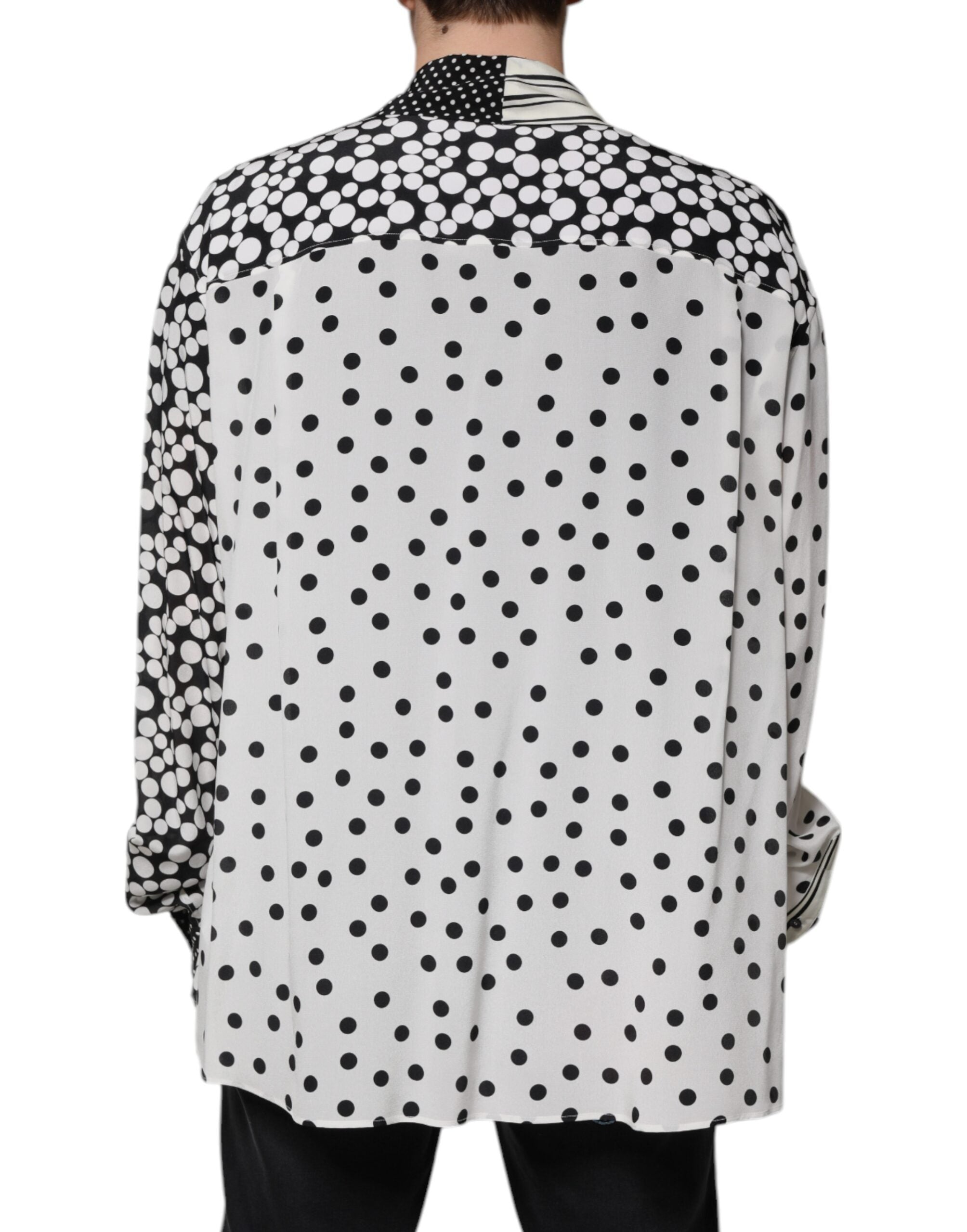 Dolce & Gabbana Black White Polka Dots Silk Men's Casual Shirt